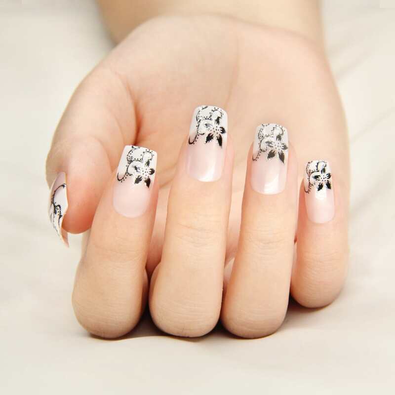 

24pcs Flower Pattern False Nail & 1pc Nail File & 1sheet Tape, Multicolor