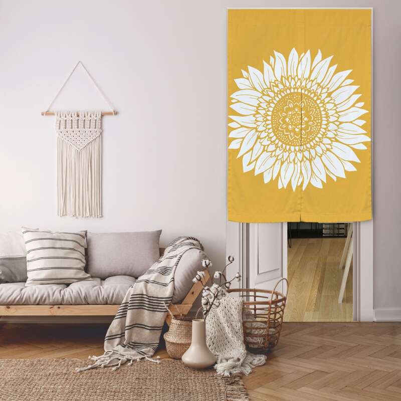 

1pc Flower Print Door Curtain, Yellow