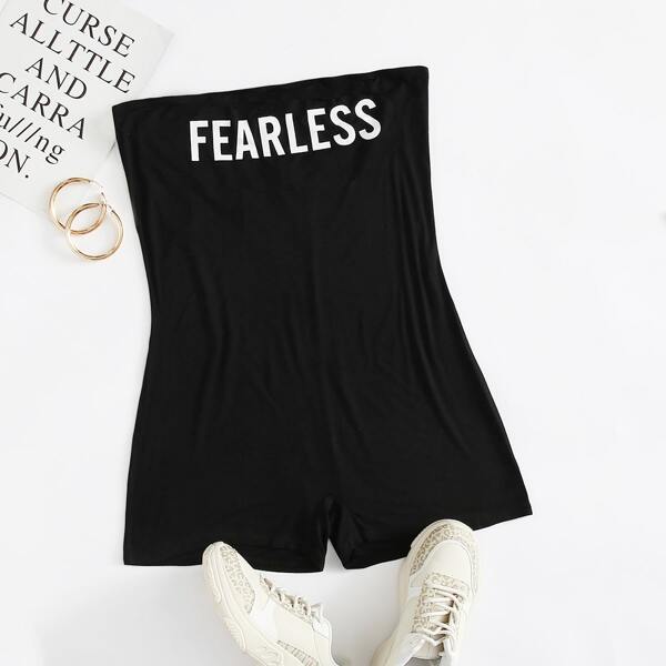 

Plus Letter Graphic Tube Unitard Romper, Black