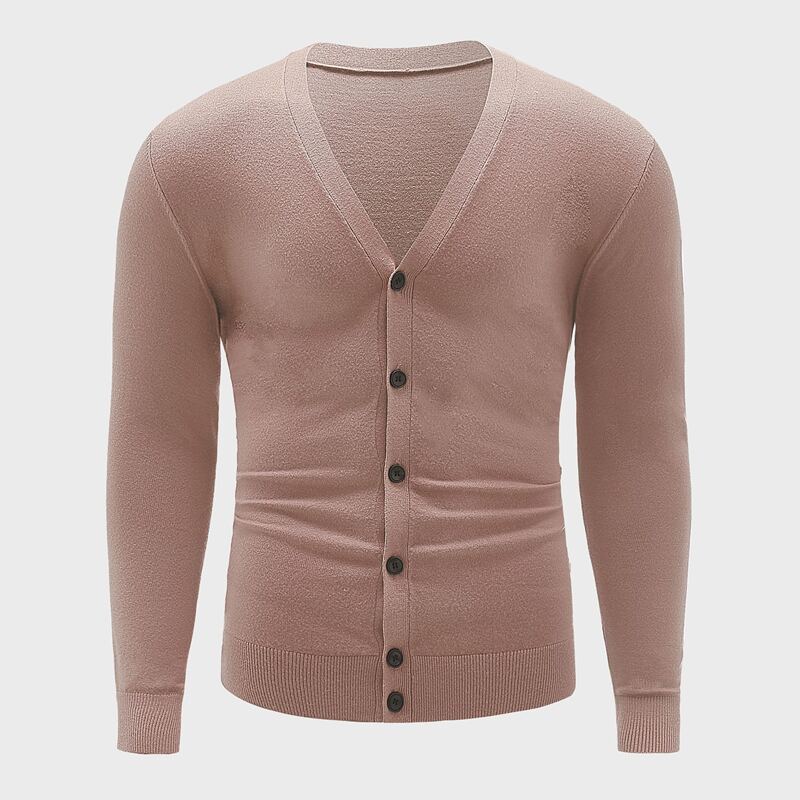 

Guys Solid V-Neck Button Up Cardigan, Apricot