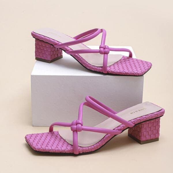 

Knot Detail Woven Chunky Heeled Mules, Hot pink