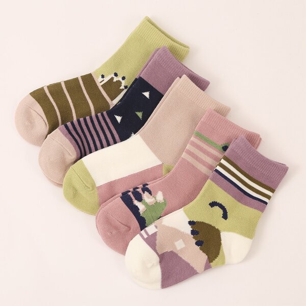 

5pairs Toddler Girls Striped Patterns Socks, Multicolor
