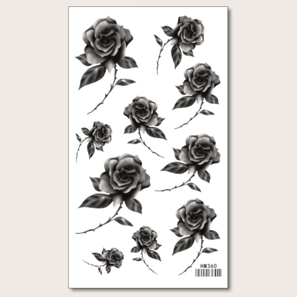 

1sheet Flower Pattern Tattoo Sticker, Black