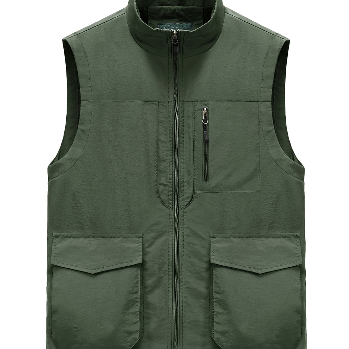 

Guys Solid Flap Pocket Zip Up Vest Jacket, Army green