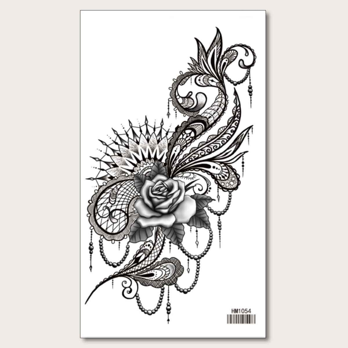 

1sheet Flower Pattern Tattoo Sticker, Black