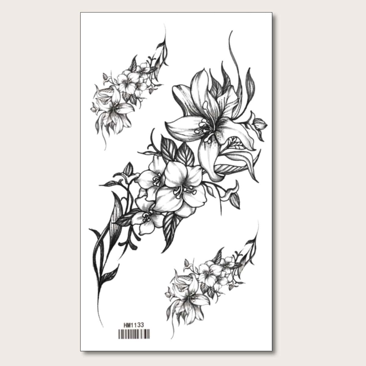 

1sheet Flower Pattern Tattoo Sticker, Black