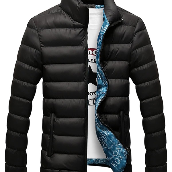 

Men Zip-up Padded Jacket, Black