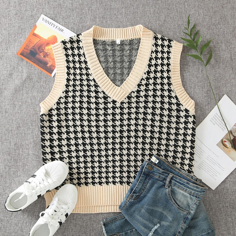 

Houndstooth Pattern Sweater Vest, Multicolor