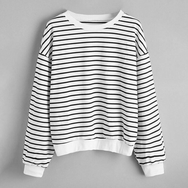 

Stripe Print Drop Shoulder Sweatshirt, White