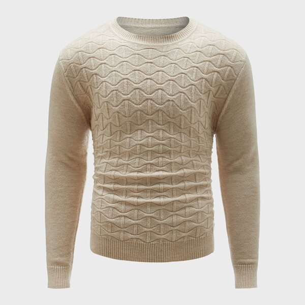

Men Solid Textured Sweater, Apricot