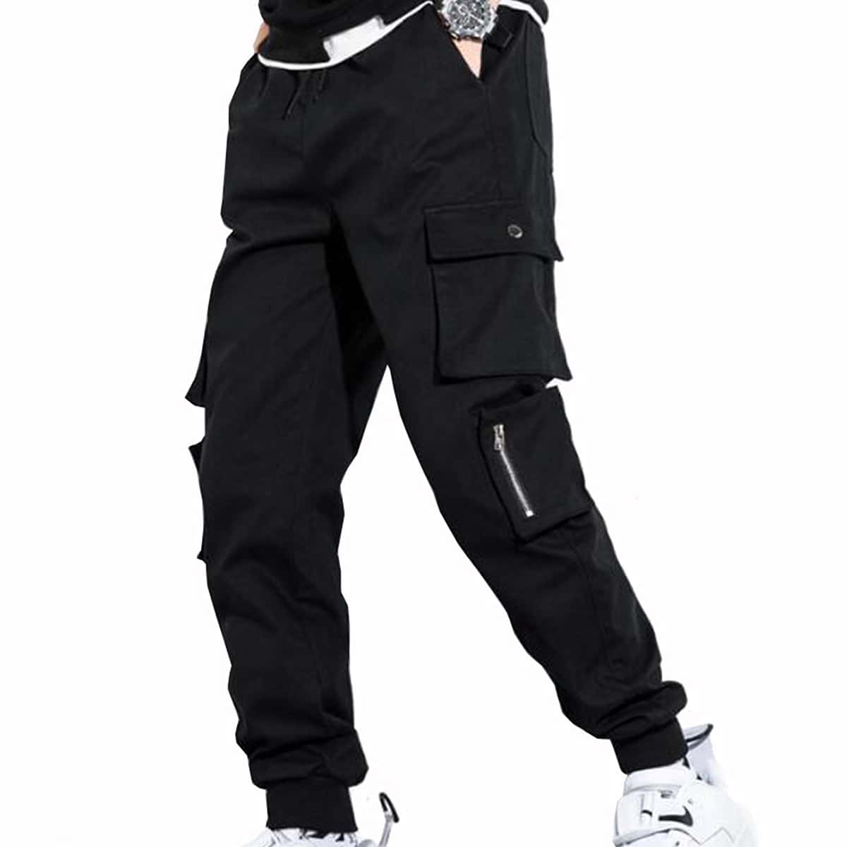 

Guys Solid Drawstring Cargo Pants, Black