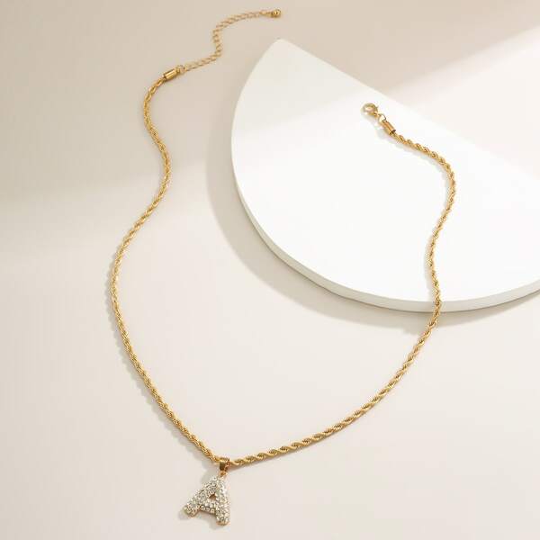 

Rhinestone Decor Letter Charm Necklace, Gold