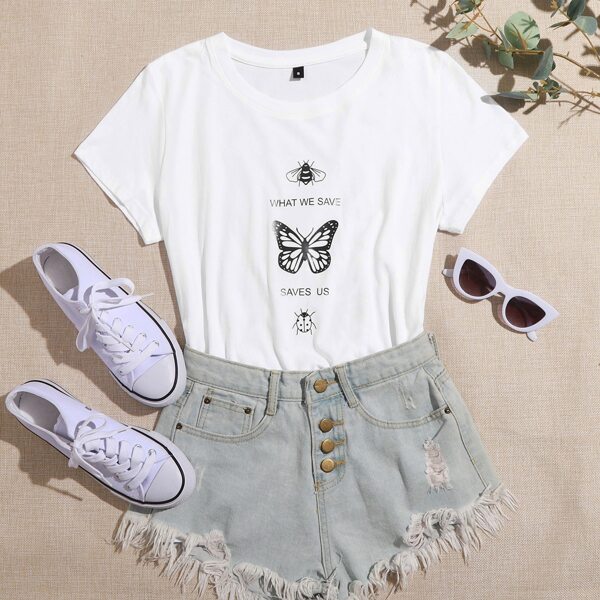 

Butterfly & Slogan Graphic Tee, White