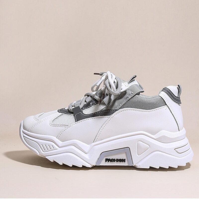 

Lace-up Front Two Tone Chunky Sneakers, White