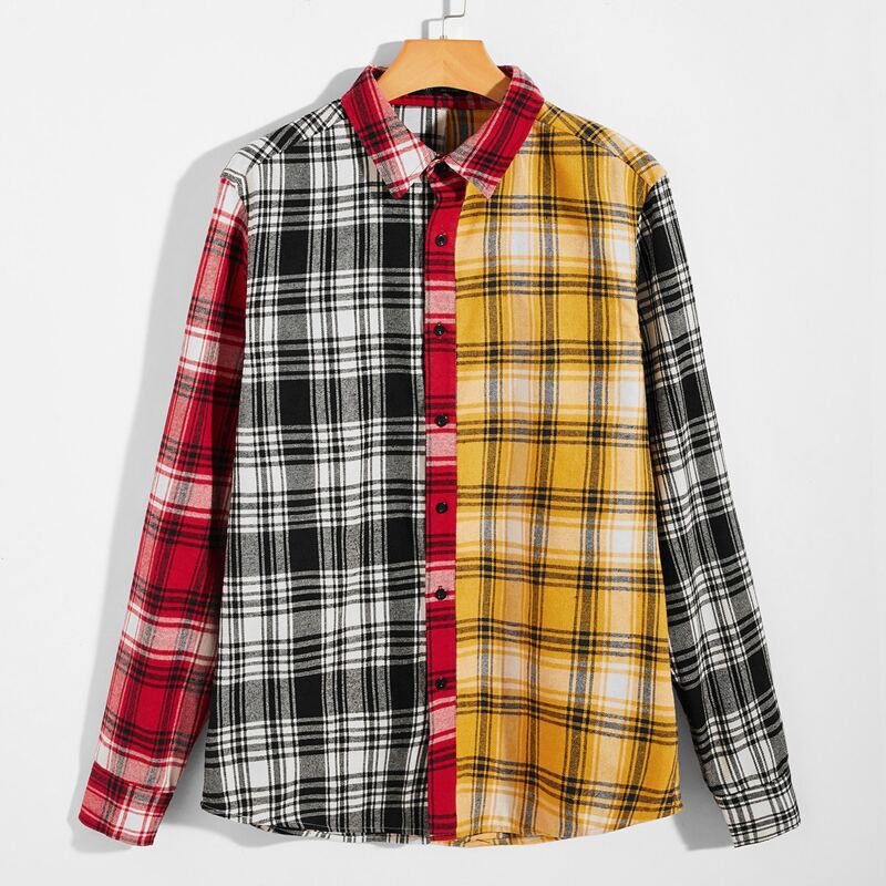 

Guys Button Front Colorblock Tartan Shirt, Multicolor