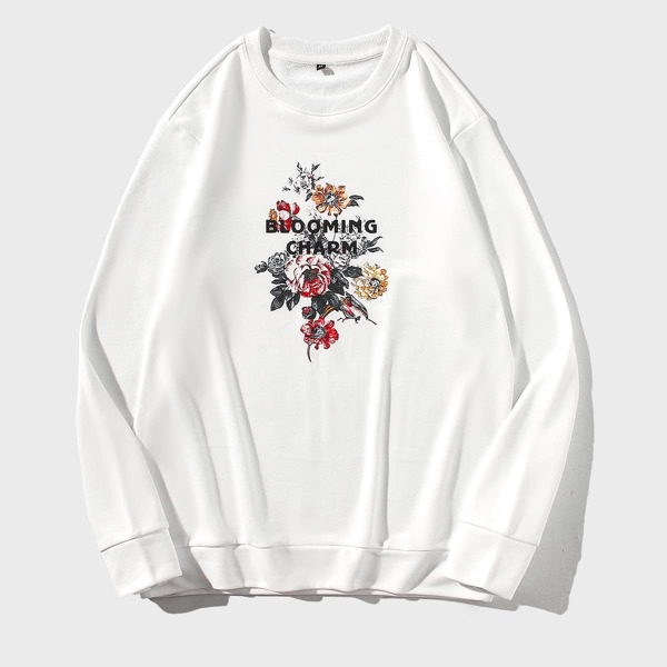 

Men Floral And Letter Graphic Sweatshirt, White