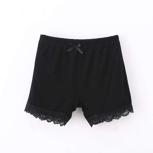 

Toddler Girls Contrast Lace Bow Front Shorts, Black