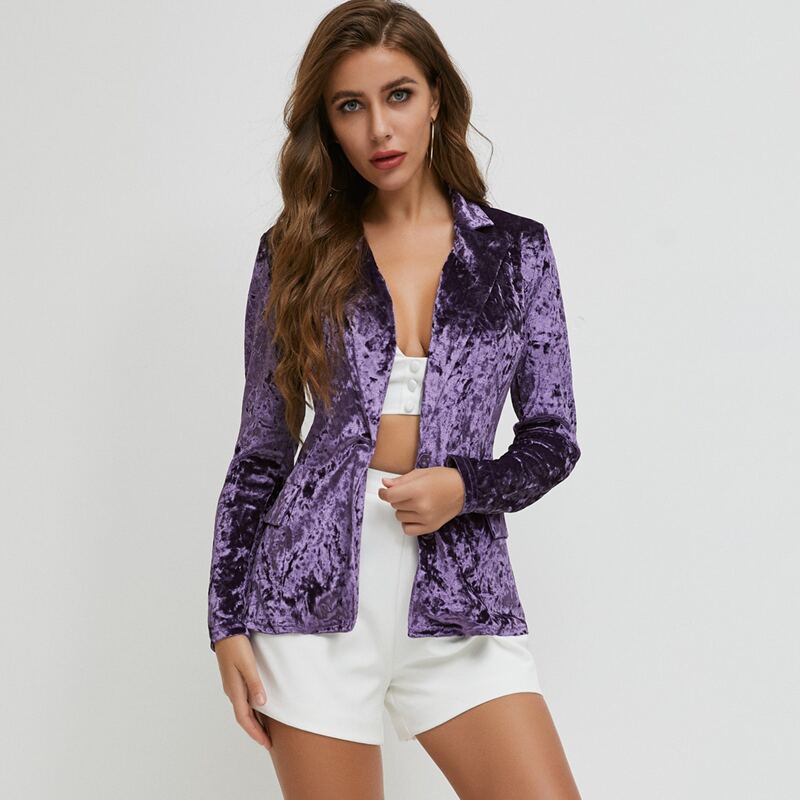 

Button Front Velvet Tailored Blazer, Violet purple