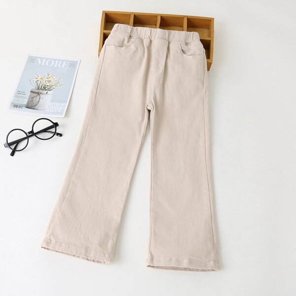 

Girl Solid Wide Leg Jeans, Apricot