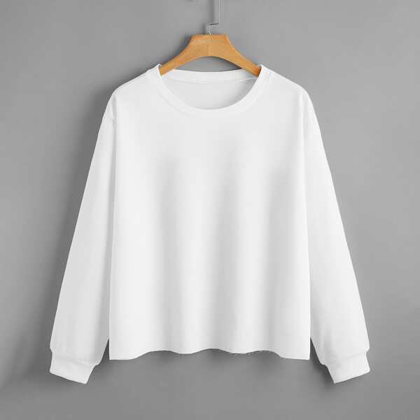 

Plus Round Neck Solid Sweatshirt, White