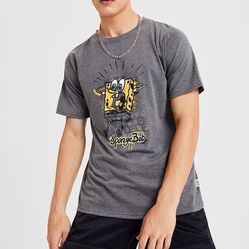 

ROMWE X SpongeBob Guys Letter Graphic Tee, Light grey