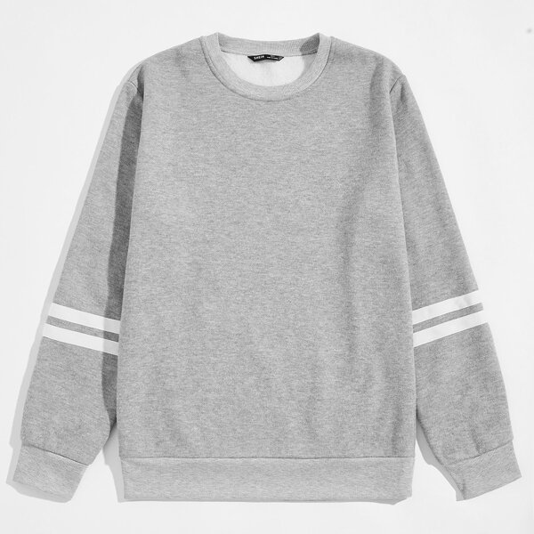 

Men Striped & Letter Graphic Sweatshirt, Grey