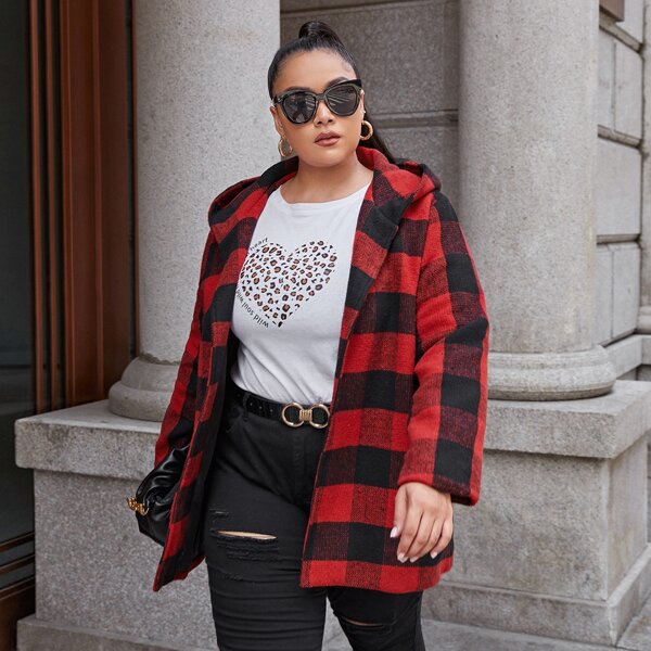 

Plus Buffalo Plaid Hooded Overcoat, Multicolor