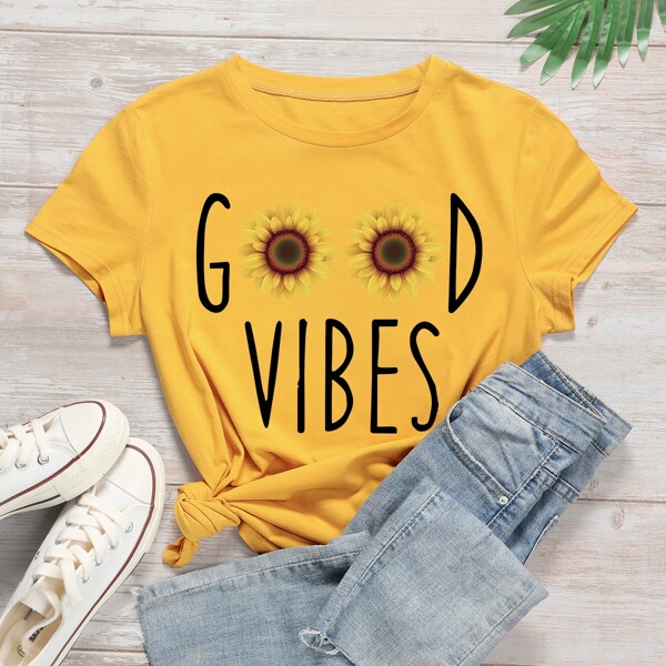 

Plus Sunflower & Letter Graphic Tee, Yellow