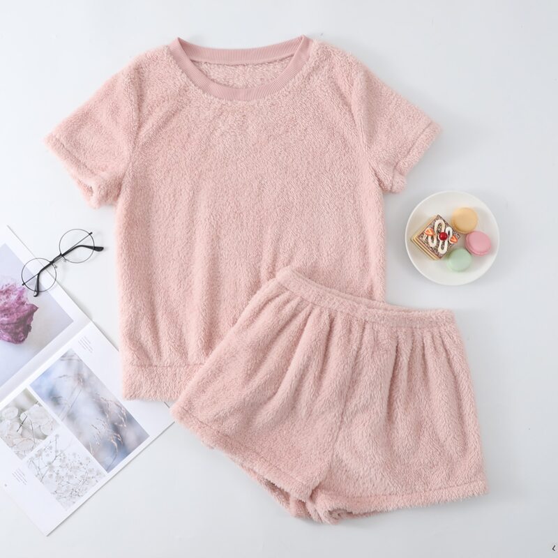 

Solid Flannel Short Sleeve PJ Set, Baby pink