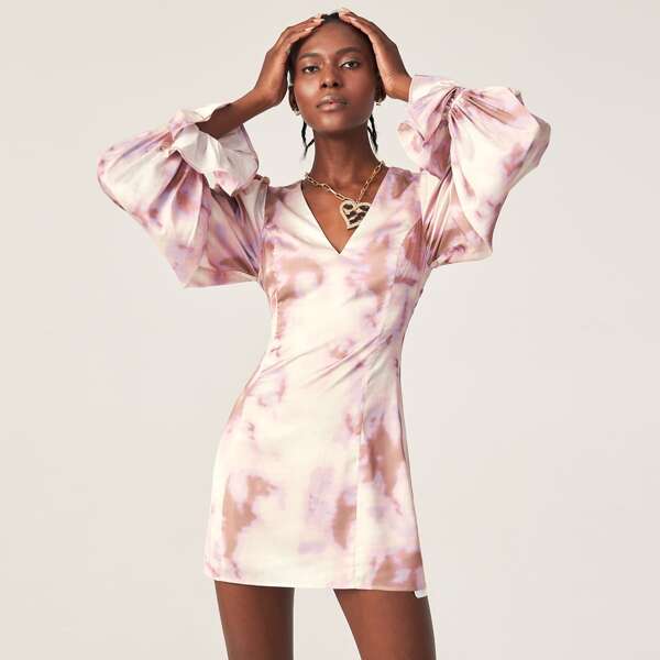 

SATIN TIE DYE FITTED DRESS, Multicolor