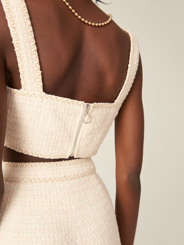 MOTF PREMIUM TWEED TEXTURED CROP TOP - Beige - View 2