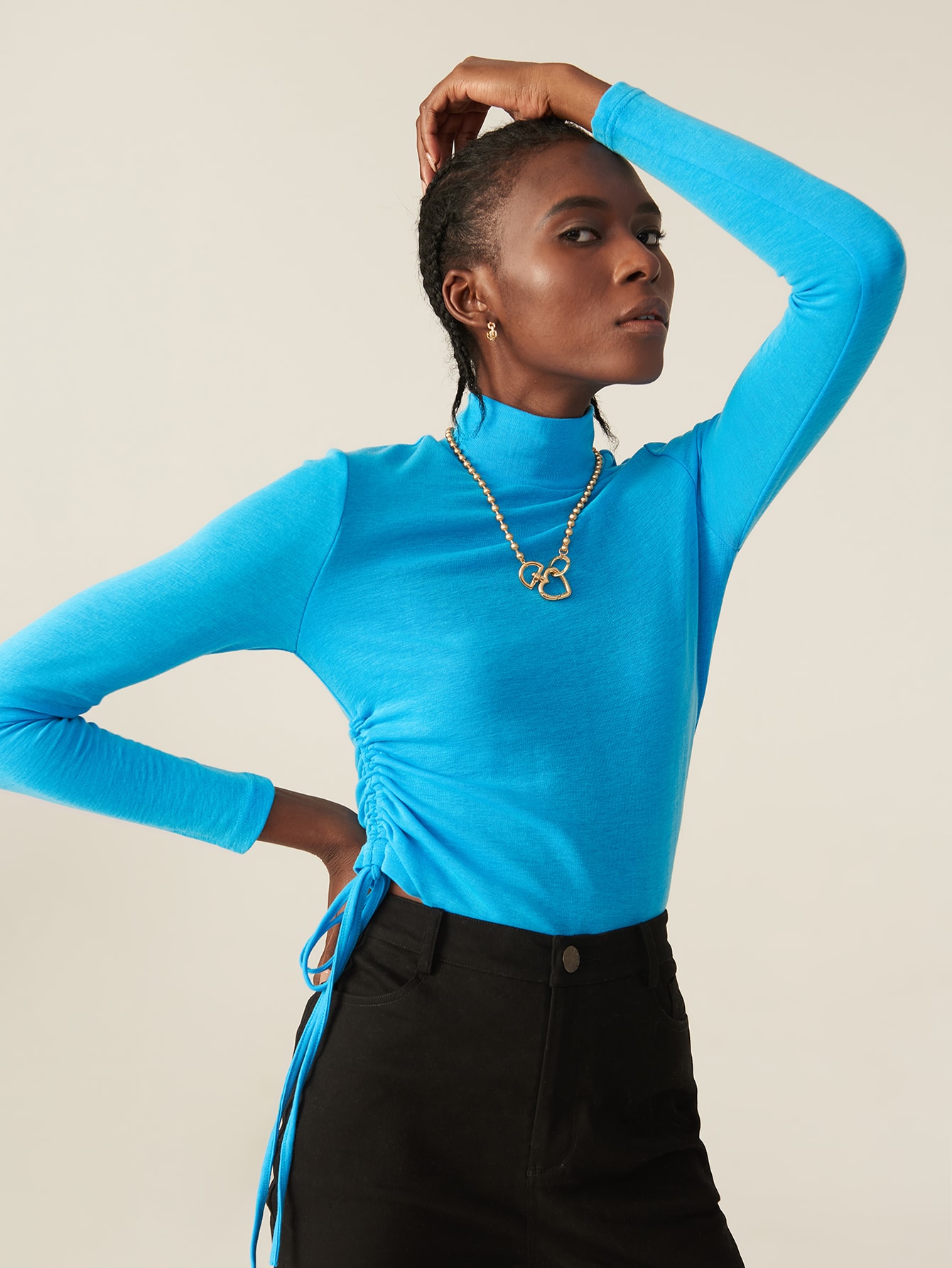 RAYON FITTED RUCHED DRAWSTRING T-SHIRT thumbnail