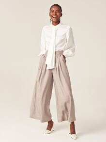 SHEIN Satin Tie Neck Blouse - White - View 5