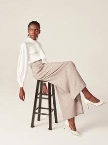 SHEIN Satin Tie Neck Blouse - White - View 7