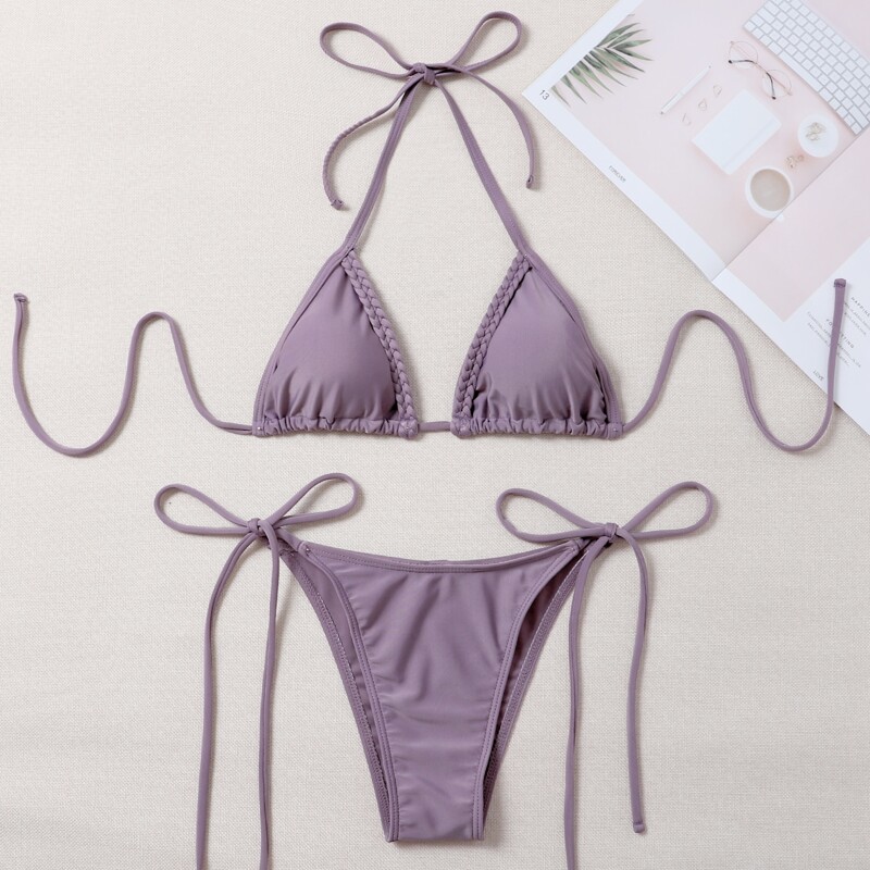 

Triangle Tie Side Bikini Swimsuit, Dusty purple