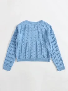 SHEIN Unity Drop Shoulder Cable Knit Crop Jumper - Blue - View 2