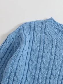 SHEIN Unity Drop Shoulder Cable Knit Crop Jumper - Blue - View 4