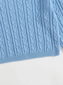 SHEIN Unity Drop Shoulder Cable Knit Crop Jumper - Blue - View 5