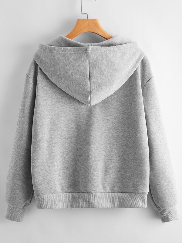 SHEIN EZwear Heathered Knit ZipUp Drawstring Hoodie SHEIN USA