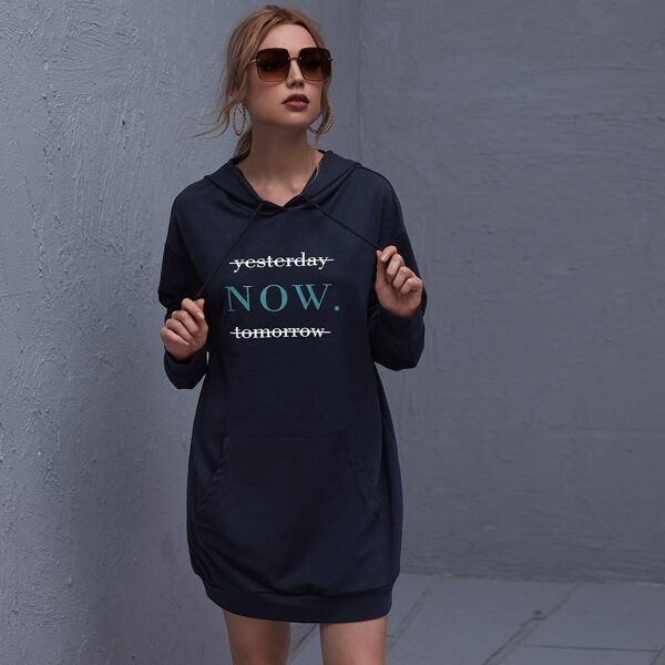 

Letter Graphic Drawstring Hooded Sweatshirt Dress, Navy blue