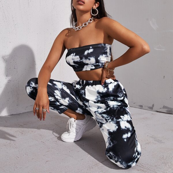 

Tie Dye Tube Top & Pants Set, Multicolor