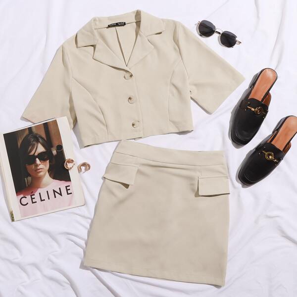 

Zip Back Solid Skirt, Khaki