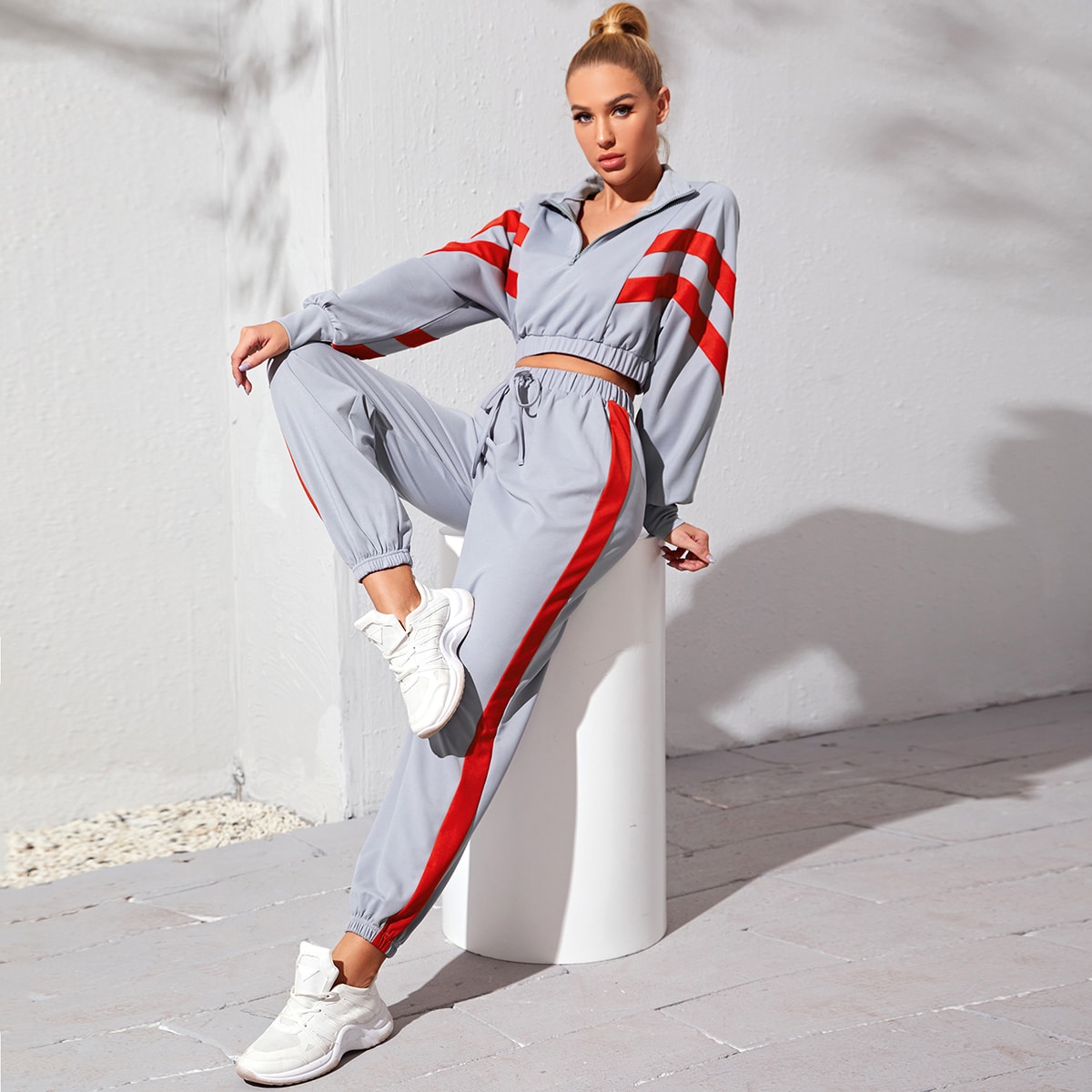 Image of Half Zip Contrast Panel Sweatshirt & Joggers