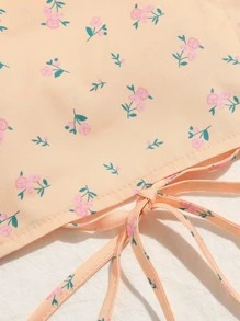 Ruched Bust Lace Up Back Ditsy Floral Cami Top - Baby Pink - View 6