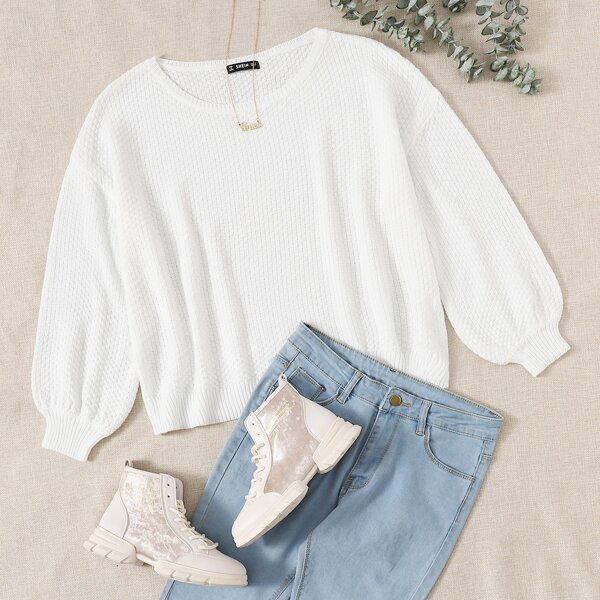 

Boat Neck Drop Shoulder Sweater, White