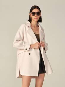SHEIN Voluminous Handmade Wool Coat - Beige - View 1