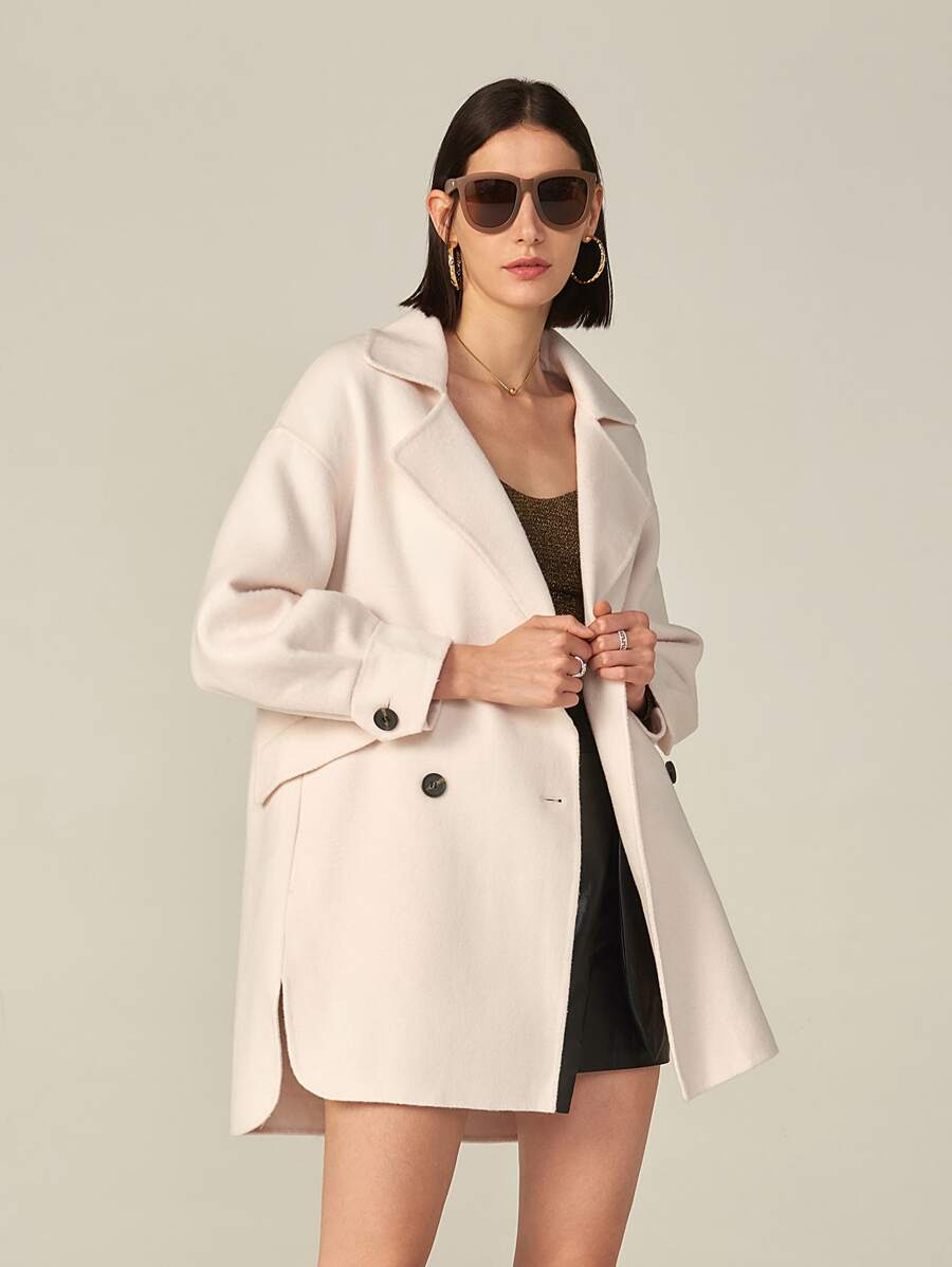 SHEIN Voluminous Handmade Wool Coat - Beige - View 1