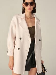 SHEIN Voluminous Handmade Wool Coat - Beige - View 3