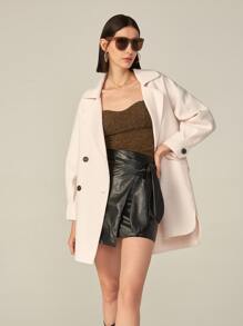 SHEIN Voluminous Handmade Wool Coat - Beige - View 7