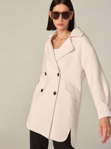 SHEIN Voluminous Handmade Wool Coat - Beige - View 8